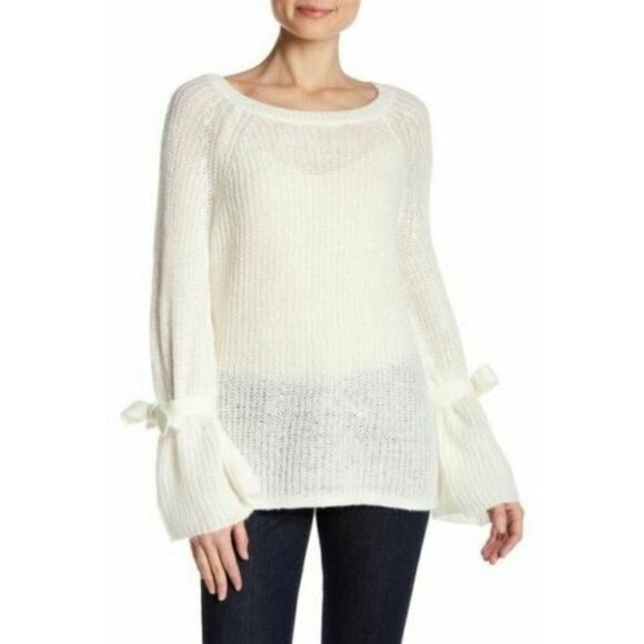 Project Naadam Open Knit Bell Sleeve Tied Sweater - Picture 1 of 8